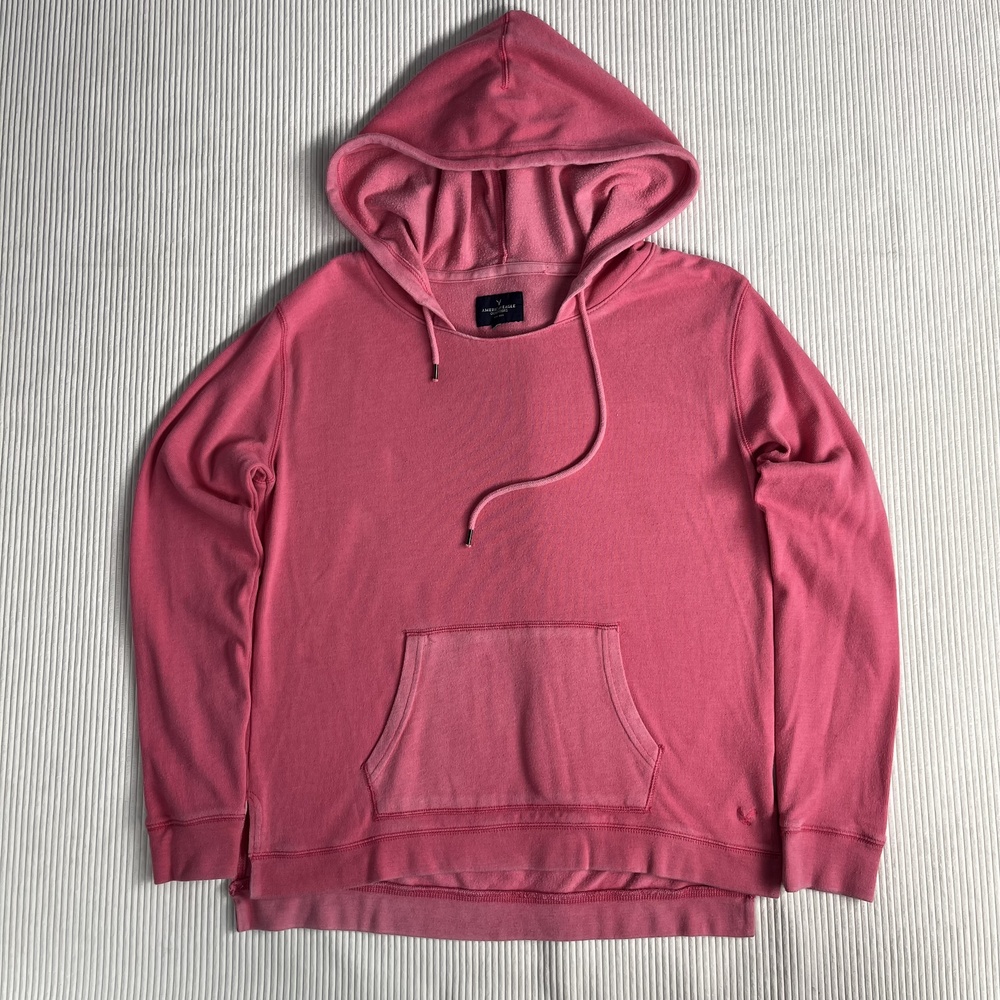 American Eagle Outfitters Hoodie Womens One Size Pink Pullover Knit Logo Pocket